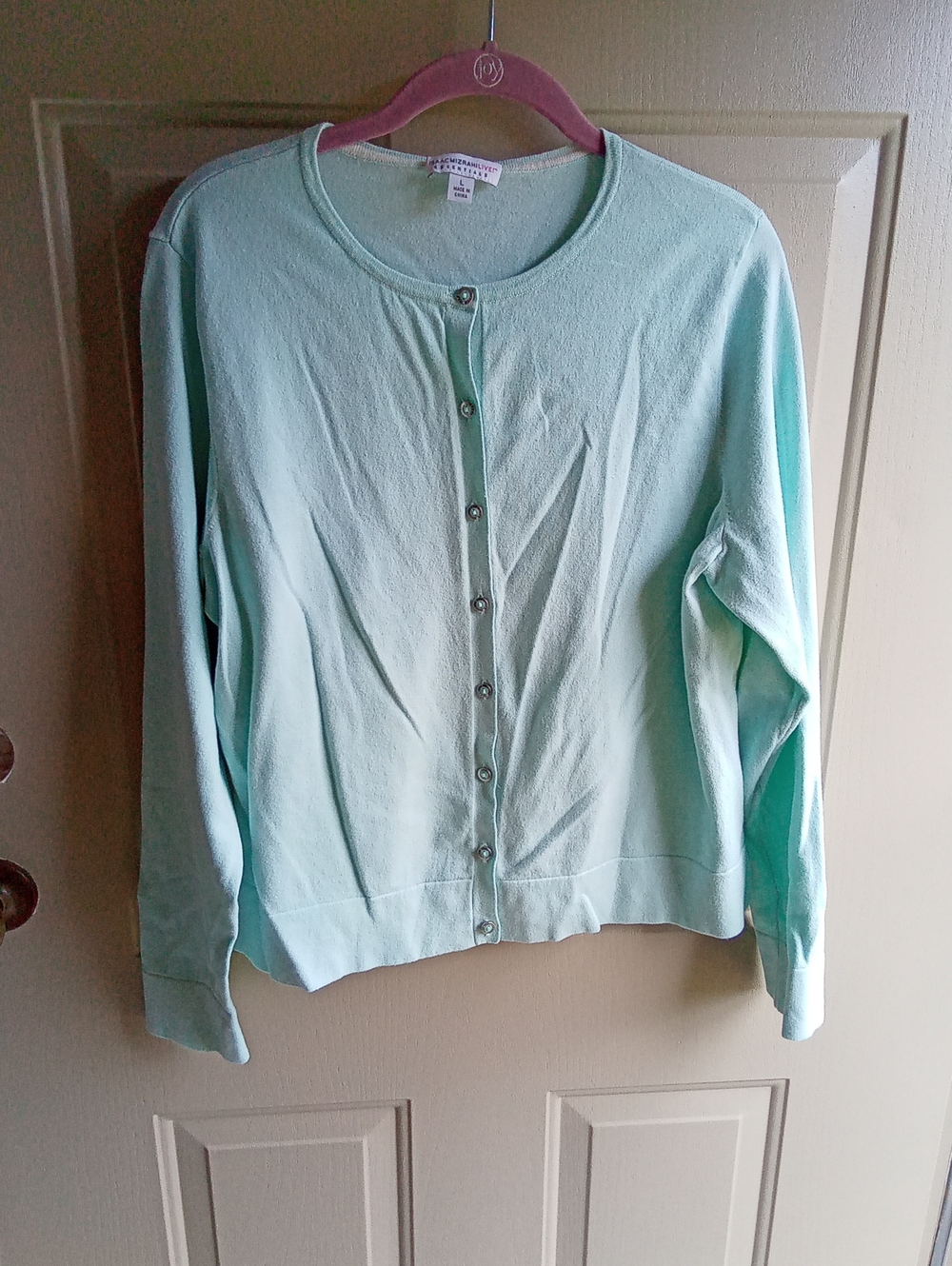 Light Mint Button-Front Crewneck Cardigan
